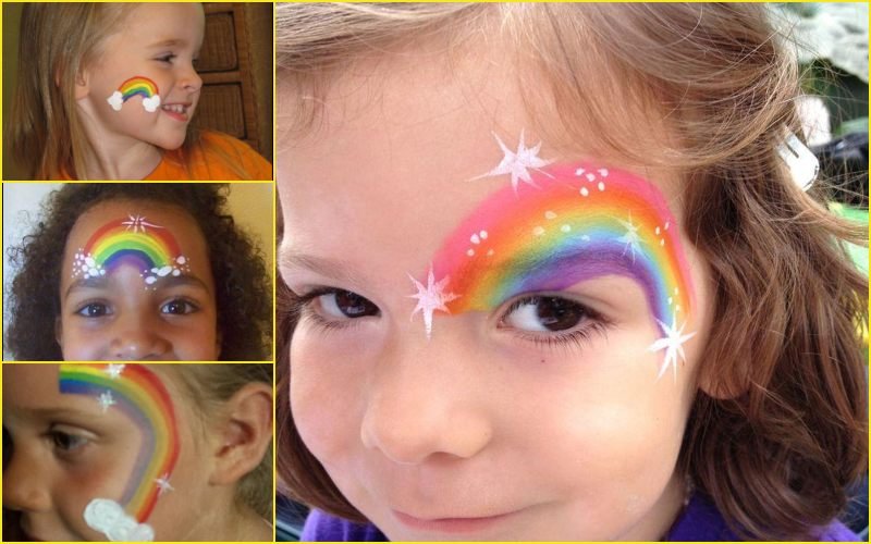 A rainbow is one of the easiest designs to create. Simply paint curved lines using red, orange, yellow, green, blue, and purple. Then add small white clouds at each end