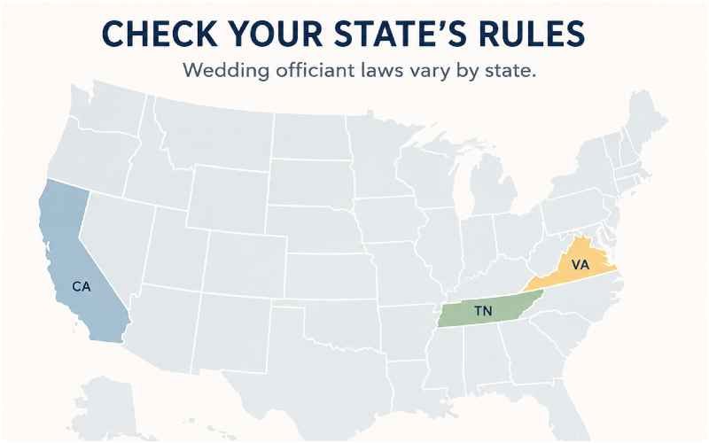 US map showing states with different wedding officiant rules