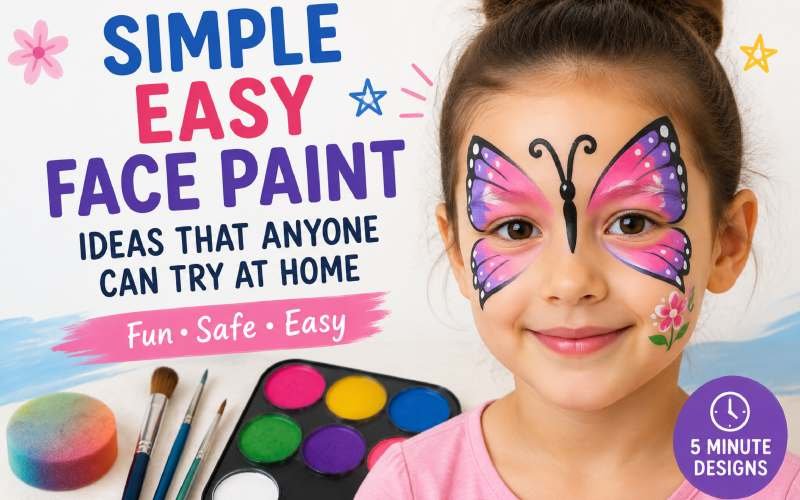 Girl wearing a colorful butterfly face paint design.