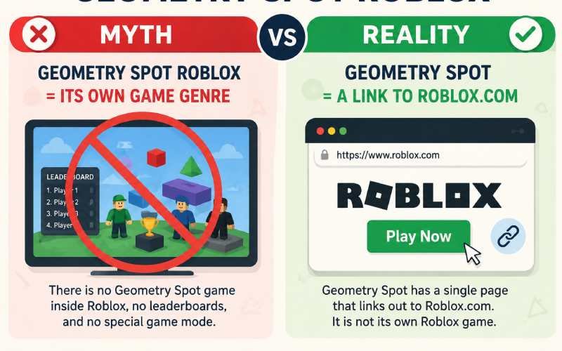 Myth vs reality graphic explaining that Geometry Spot only links to Roblox.com.