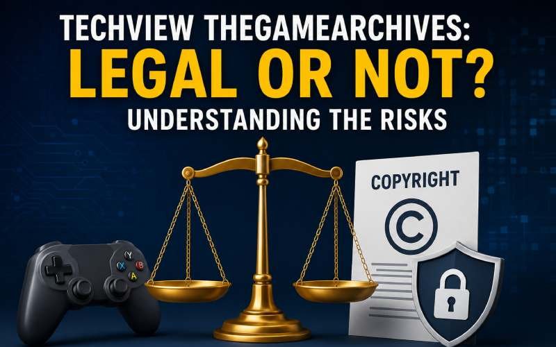 Digital copyright scales beside a game controller, illustrating the legal risks of ROM downloads.