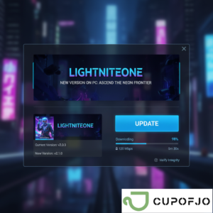 Lightniteone PC game launcher showing the update and verify integrity process.