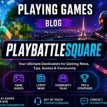 PlayBattleSquare gaming blog banner featuring Minecraft, CS2 skins, gaming guides, news, and community content.