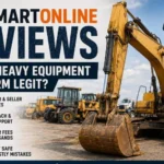 Featured image for an article about IronmartOnline reviews, showing a yellow excavator and construction equipment to represent used heavy machinery, buyer experiences, broker support, and equipment marketplace services.