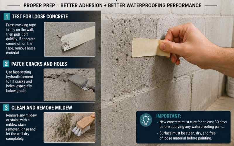 Basement wall preparation before applying waterproofing paint