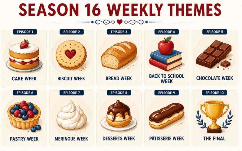 Great British Baking Show Season 16 weekly theme icons