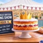 Great British Baking Show Season 16 featured baking setup with cake and tent